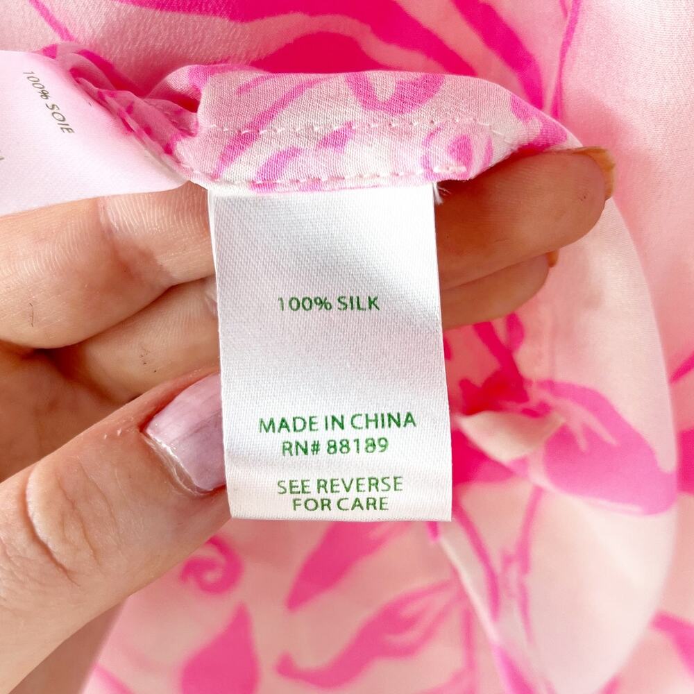 Lilly Pulitzer Elsa Silk Long Sleeve Tropical Print Blouse Top Pink White Small - Picture 5 of 5